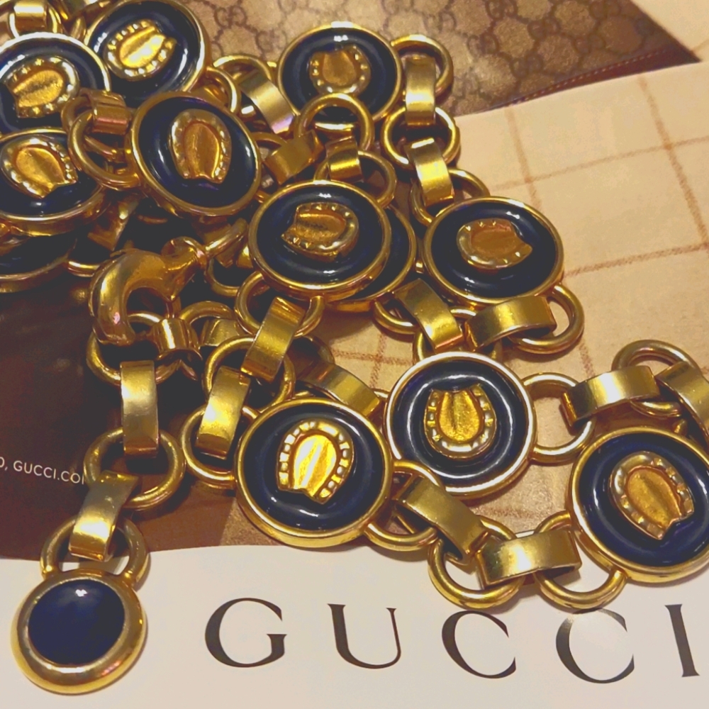 Awesome Gucci horseshoe enamel chain belt, necklace 80's vintage, rare EVC!